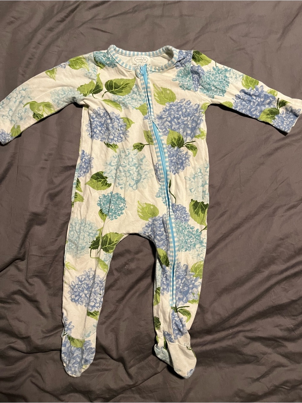 Blue Hydrangea Print Footed One-Piece - Brand: Mud Pie